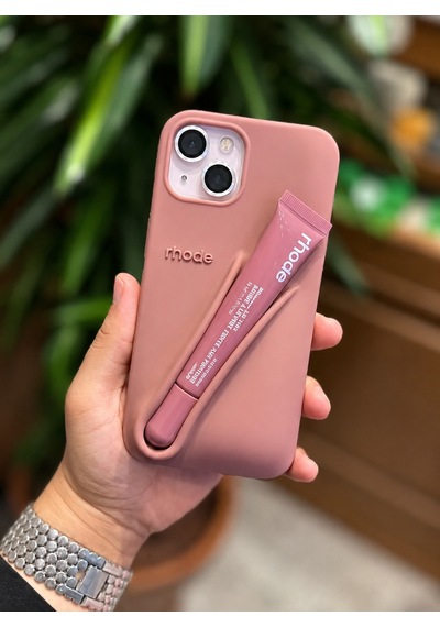 Apple iPhone 14 Plus/15 Plus Uyumlu Pudra Salty Tan Ruj Bölmeli Telefon Kılıfı Ruj Hediyeli Krem