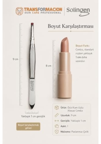Çelik Düz Kare Uçlu Hassas Cımbız - 9 Cm Profesyonel Kaş, Bıyık Ve İnce Tüy Alma Epilasyon Cımbızı Solingen Professional 718477