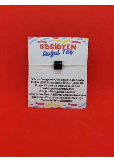 Gümüştel El Sanatları Sertifikalı Obsidyen Taşı Bileklik Ayarlamalı Kare Ipli Çok Renkli