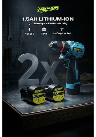 Reschmann R-9013 16,8v Kömürsüz Motor Çelik Mandren 36 Parça Şarjlı Matkap Akülü Vidalama Seti
