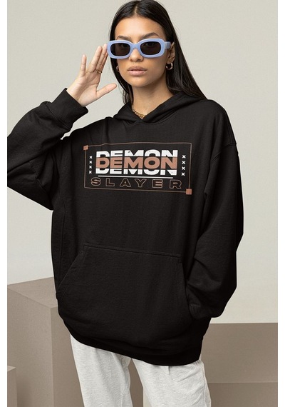 Sevbano Demon Slayer Zenitsu Baskılı Unisex Oversize Anime Hoodie Siyah