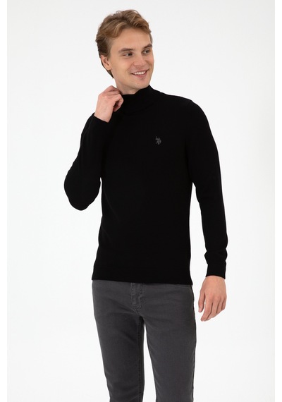 U.S. Polo Assn. Erkek Slim Fit Boğazlı Siyah Basic Kazak 50313712-VR046 U.S. Polo Assn. Erkek Slim Fit Boğazlı Siyah Basic Kazak 50313712-VR046