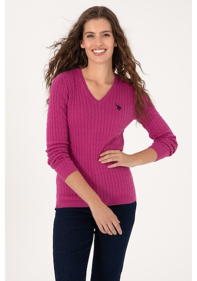 U.S. Polo Assn. Kadın Pembe V Yaka Basic Kazak 50313625-VR252