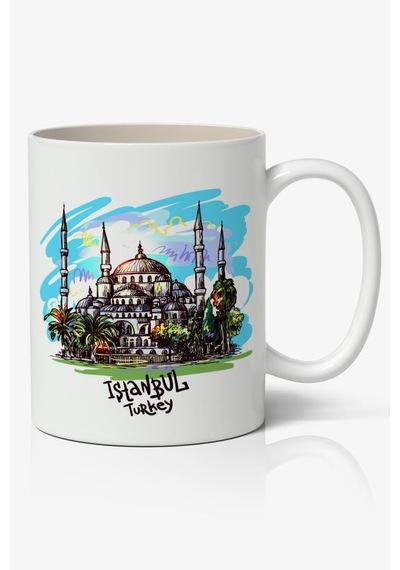 İstanbul Baskılı Kupa Bardak Baskılı Kahve Kupa Bardak-2 Beyaz