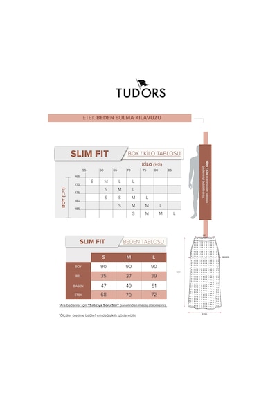 Tudors Kadın Slim Fit Dar Kesim Yüksek Bel Midi Boy Viskon Puantiyeli Kahverengi Etek-50502