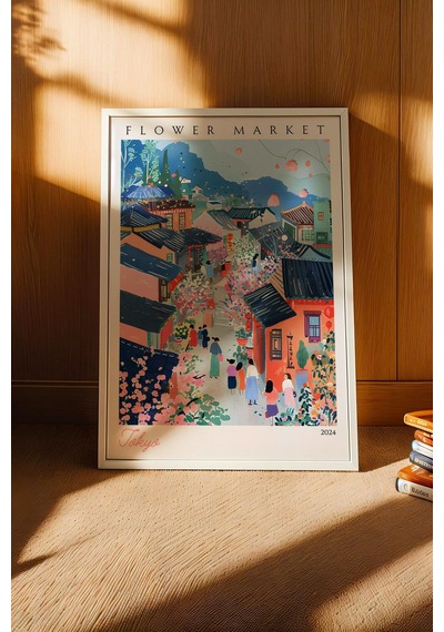 Tokyo Japonya Çerçeveli Tablo Seyahat Severlere Salon Ve Ofis İçin Estetik Duvar Dekoru Travel Flower Market