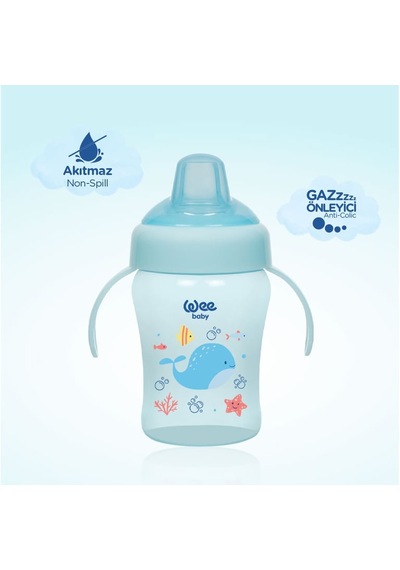 Wee Baby Colorful Akıtmaz Kulplu Antikolik Bardak 240 Ml - Mavi 6'li Paket