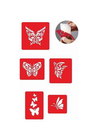 Enhavalı Kelebekler Geçici Dövme Kına Şablonu 5'li