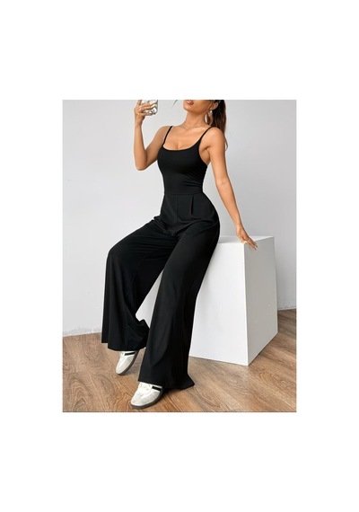 Butik İstanbul Kadın Omuzdan Askılı Sırtı Açık Bol Kesim Janjan Krep Tulum Siyah