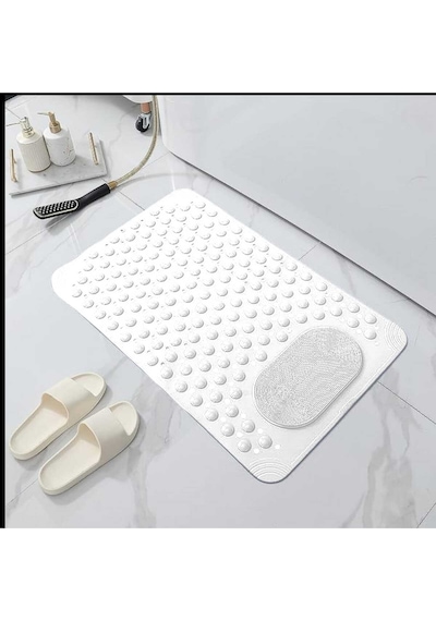 Mainshop Silikon Banyo Paspası Duş Kaydırmazı Vantuzlu Banyo Paspası 36x69,5cm M-162 Beyaz