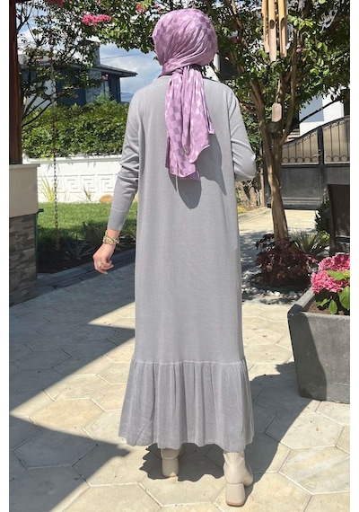 Rabia Şamlı Rüya Gri Triko Elbise Normal