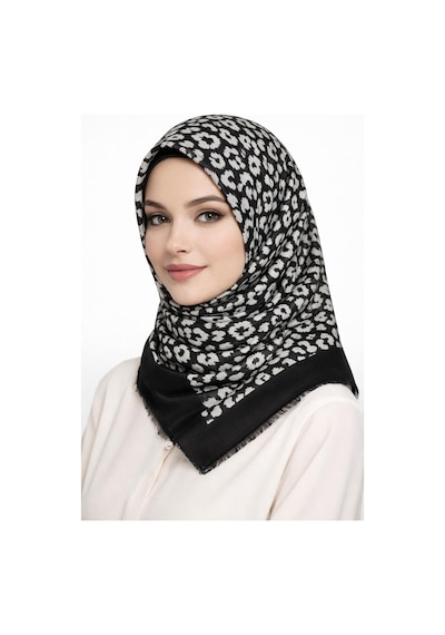 Sinem Emprime Koton Eşarp - Siyah / Beyaz-6292 Beyaz