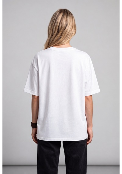 Black Nova Oversize Baskılı Unisex %100 Pamuk T-shirt Born To Ride Beyaz