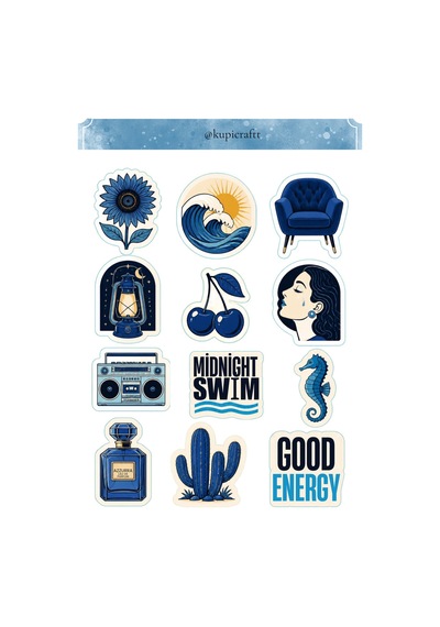 Blue Aesthetic Sticker Set - Mavi Temalı Etiket Seti Ajanda Scrapbook Journal - 933948585 Diğer