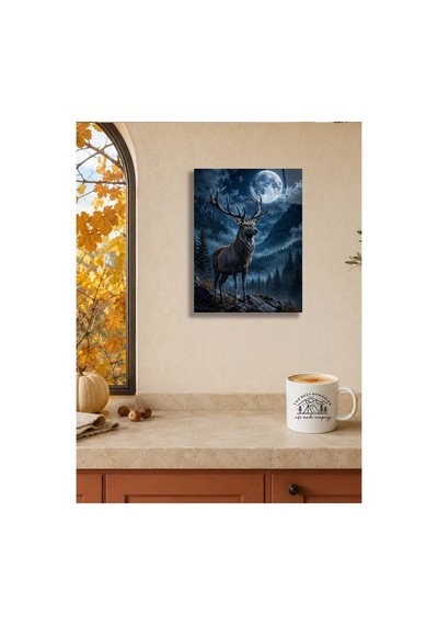 Geyik Ve Dolunay A3 Metal Poster Ay Işığında Orman Ve Dağ Manzaralı Dekoratif Duvar Tablosu Çok Renkli - 937474196 Çok Renkli - 937474196 Çok Renkli