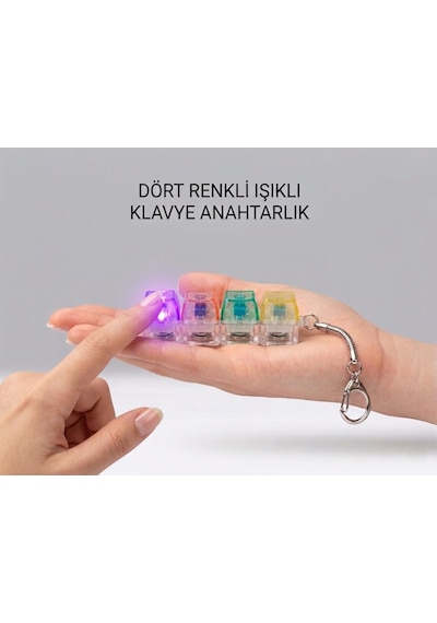 Dörtlü Mekanik Switch Deneyici Anahtarlık - Şeffaf Renkli Tuş Başlıklı Işıklı Aksesuar - Taşınabilir Mekanik Klavye Temalı Fidget Ve Stres Giderici