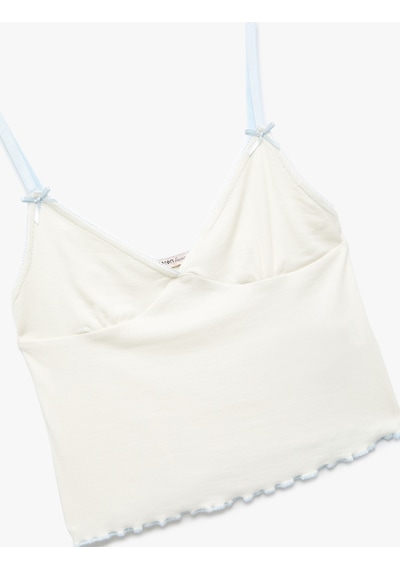 Koton Rahat Kalıp Viskon Kumaş V Yaka İnce Askılı Pijama Üstü Ekru 5slk90057mk Ekru