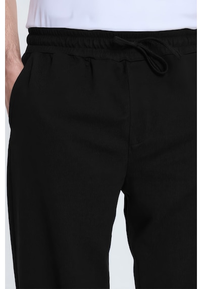 Tudors Erkek Siyah Pamuklu Baggy Fit Rahat Kesim Beli Bağcıklı Yan Cepli Örme Eşofman Altı-42680 Siyah
