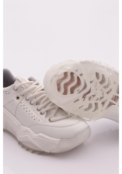 Dgn 65119-22y Kadin Bağcikli Kalin Taban Sneakers Ayakkabi Beyaz Cilt