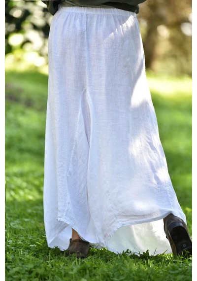 Bohem Stil İtalyan Cepli Keten Şalvar Pantolon Cmn00154 Beyaz
