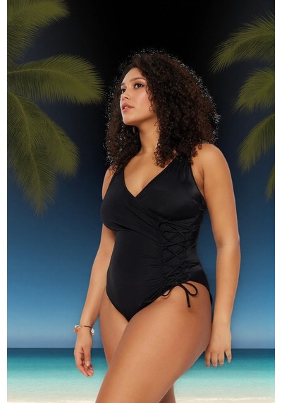 Ersefa Konforlu Plus Size Mayo Tasarım Büyük Beden Ergonomik Kesim Geniş Siyah