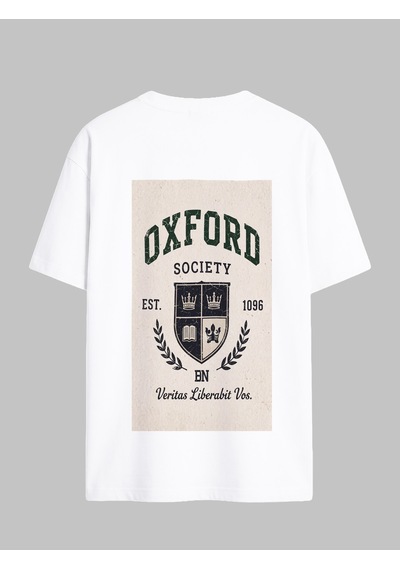 Black Nova Oversize Baskılı Unisex Tişört Oxford Club Beyaz