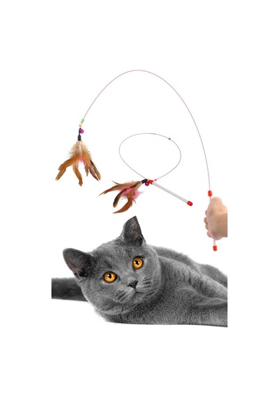 Kedi Oyun Oltası 90 Cm Renkli Tüylü Çıngıraklı Kedi Oyuncağı