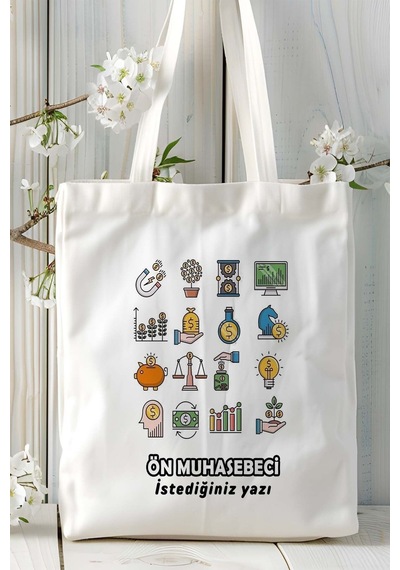 Art Hediye Ön Muhasebeci Baskılı Bez Omuz Çantası Kişiye Özel Model 1 Çok Renkli