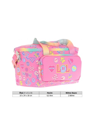 Kaukko Kids Thermo Isı Yalıtımlı Kız Çocuk Lol Baskılı Pembe Beslenme Çantası L7237 İki Bölmeli Pembe