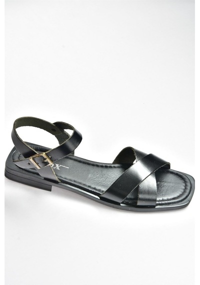 Fox Shoes Siyah Hakiki Deri Çapraz Bantlı Günlük Kadın Sandalet (539485616)
