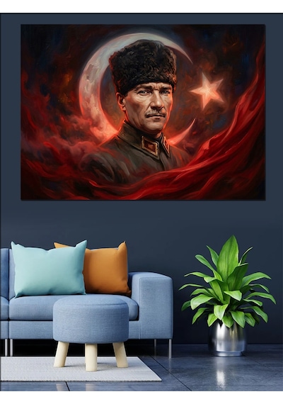 Atatürk Ay Yıldız Bayrak Tablosu Dekoratif Kanvas - Mdf Ahşap Tablo