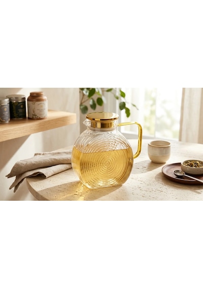 Borosilikat Cam Amber Salyangoz Desenli Filtreli Sürahi 2500 Ml Ve 2 Adet 300 Ml Bardak