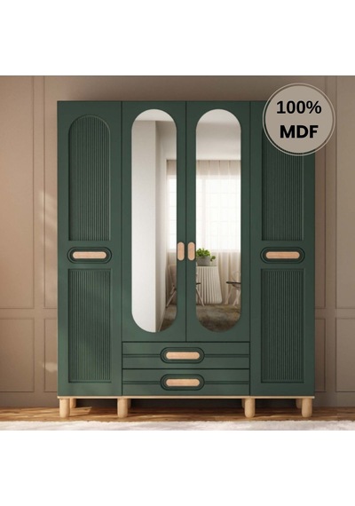Begonya 4 Kapak Mdf Ayaklı Tasarım Gardırop Yeşil Begonya 4 Kapak Mdf Ayaklı Tasarım Gardırop Yeşil