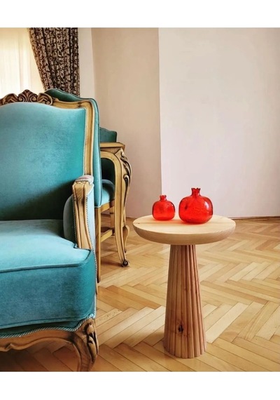 Wood Wooden Tekli Ahşap Fitilli Mantar Yan Sehpa Modern Natural Renk Ahşap