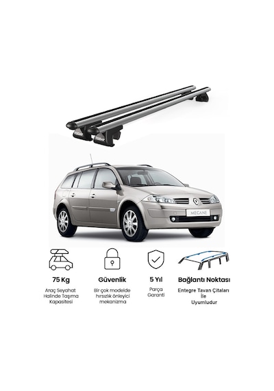 Venüs Renault Megane Grand Tour 2006 Ve Sonrası Uyumlu Gri Ara Atkı Port Bagaj Tavan Barı