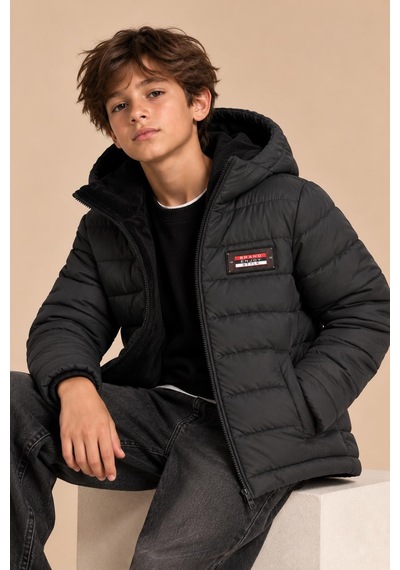 Alexandergardi Puffer Kapüşonlu Unisex Çocuk Şişme Mont Siyah