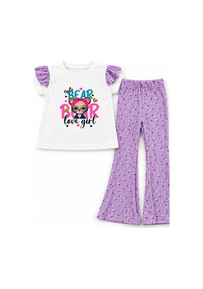 Esila Kids Kız Çocuk Takım Baskılı Yazlık Kısa Kollu Lila