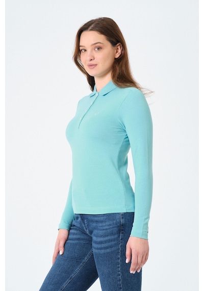 Msw Kadın Uzun Kollu Regular Fit Polo Yaka T-shirt Su Yeşili