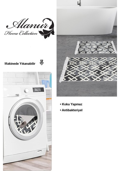 Dekoreko Kaymaz Taban Djt 2 Li Banyo Paspas Takımı Trend Saçaklı Iskandinav S5039 gri