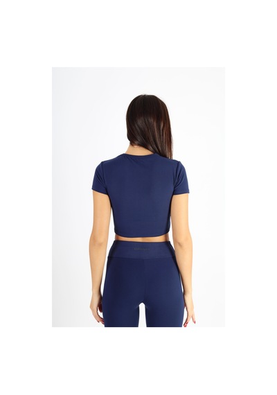 Kadın Organik Kumaş Bisiklet Yaka Vücuda Oturan Slim Fit Atlet Bluz Lacivert