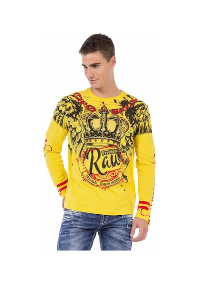 Cl451 Taşlı Baskılı Men Sweatshirt Sarı