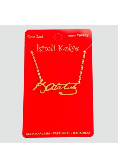 Mustafa Kemal Atatürk İmzalı Uçlu Kolye-sarı N162 altın