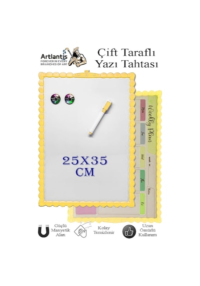 Manyetik Çift Taraflı Yazı Tahtası Renkli 25x35 Cm 1 Adet Çocuklar İçin Silinebilir Mıknatıslı Yazı Tahtası Plastik Sarı
