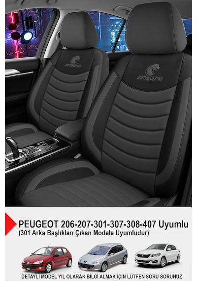 Panther Serisi Keten Kumaş Oto Koltuk Kılıfı Peugeot 206-207-208-306-307-407- Uyumlu Füme