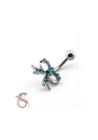 Mavi Taşlı Kurdele 316L Cerrahi Çelik Göbek Piercing P422 Mavi