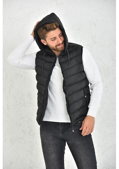 Almera Wapp Unisex Siyah Jel Dolgu Kapüşonlu Şişme Yelek