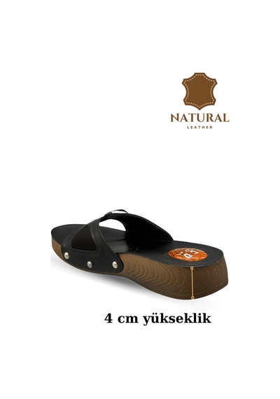 Sermoda Hakiki Deri Kadın Terlik - Halluks Valgus Destekli Jel Taban Kadın Terlik Siyah