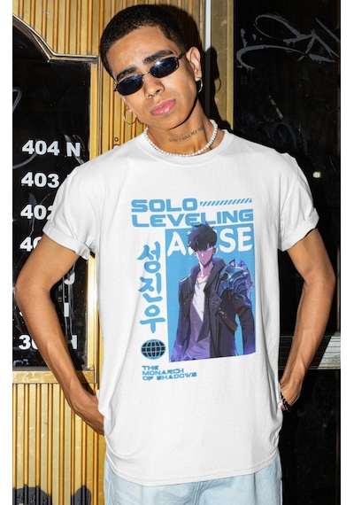 Solo Leveling Arise Baskılı Unisex Oversize Anime Karakter Tişört Beyaz