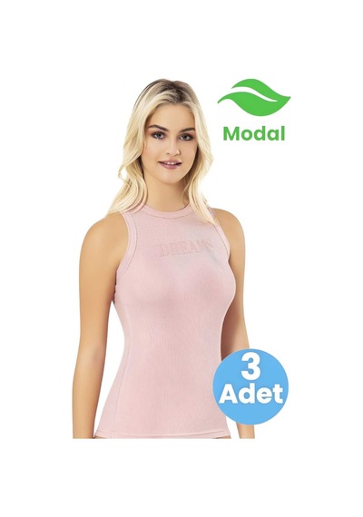 Tezzgelsin Kadın 3'lü Kabartma Baskılı Kaşkorse Modal Atlet Pudra