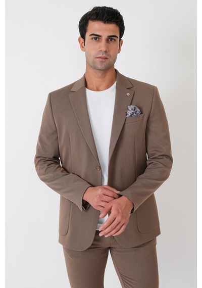 Comfort Fit Esnek Pamuklu Torba Cep Vizon Blazer Ceket C 743